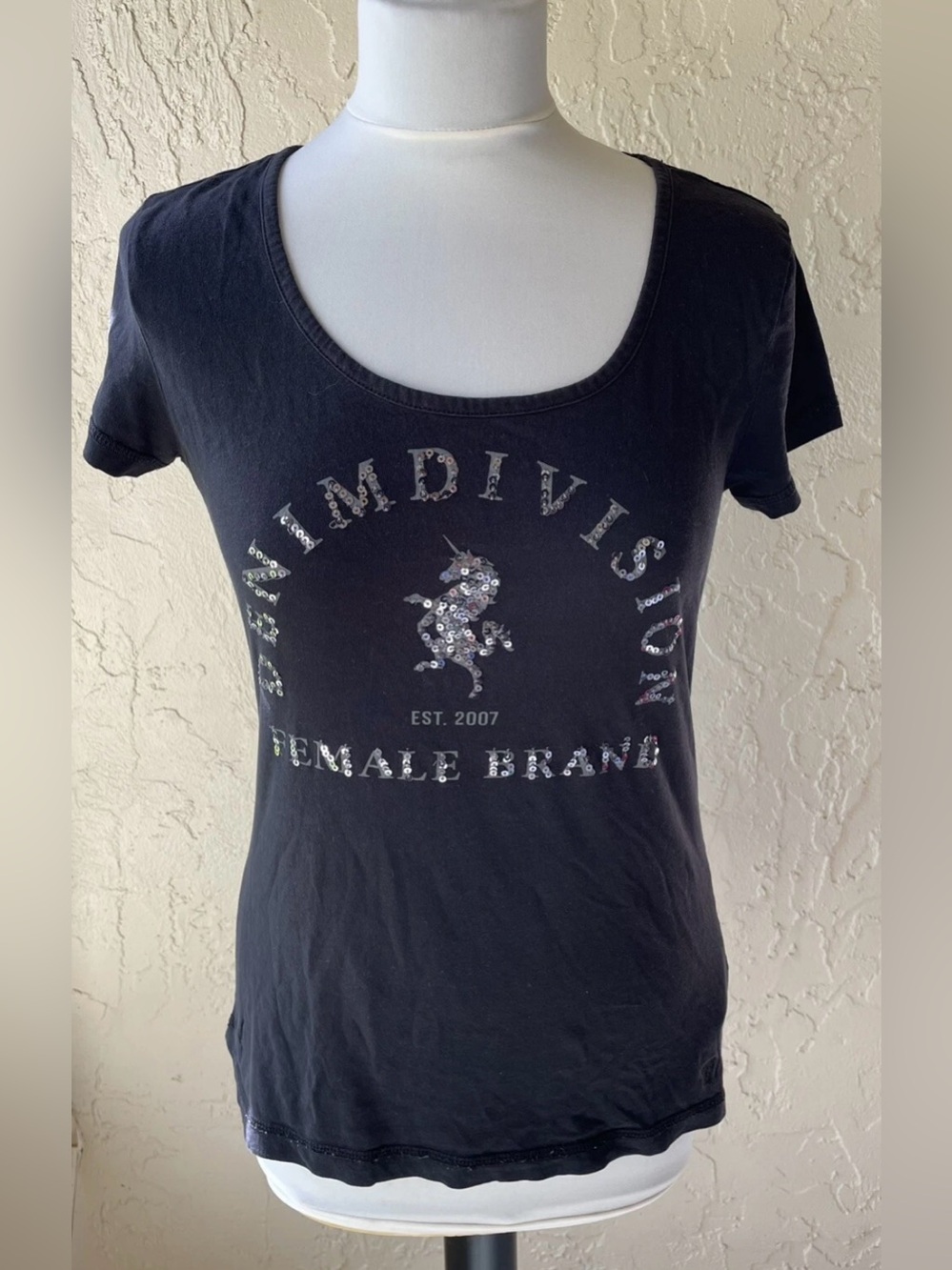 Tom Tailor Women Tee Shirt Size EU L Black Sequins Short Sleeves Graphic Casual